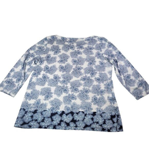 Talbots Women Blue Paisley Print Casual Cotton Blend 3/4 Sleeve Top Size M - Picture 7 of 8